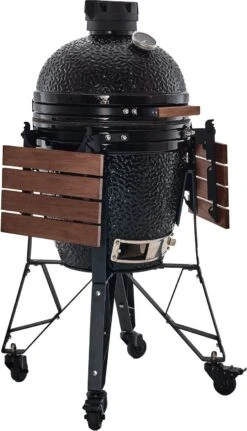 The Bastard Keramikgrill Classic Medium - Complete - Schwarz Glänzend - Modell 2023 -Camping Geschäft Bastard Grill Medium Complete Seitentische abgeklappt BC203