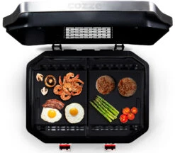 COZZE Plancha 600 / Plancha Grill Mit 2 Gusseisen Grillplatten -Camping Geschäft COZZE Plancha 600 2 Brenner Gasgrill Food Topview