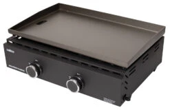 Grillfürst Plancha Grill - 2 Brenner Mit Insgesamt 7 KW Und Edelstahl Plancha - Inkl. 2 Stk. Plancha Spatel Und Grillzange -Camping Geschäft Grillfuerst Gas Planchagrill 20 099 schwarz 1