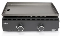 Grillfürst Plancha Grill - 2 Brenner Mit Insgesamt 7 KW Und Edelstahl Plancha - Inkl. 2 Stk. Plancha Spatel Und Grillzange -Camping Geschäft Grillfuerst Gas Planchagrill schwarz