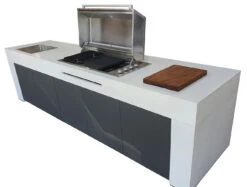 Grillfürst Outdoor Küche Aus 3-tlg. Gegossenem Beton Und HPL (300 Cm X 90 Cm) - Mit Einbaugrill Und Spüle -Camping Geschäft Grillfuerst Outdoor Kueche Beton HPL schmal