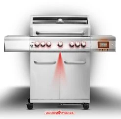 Grillfürst G521G Smart Grill - Mit Automatischer Temperatursteuerung, Hochtemperaturbrenner, Heckbrenner Und Gusseisen Rosten -Camping Geschäft Grillfuerst Smart Grill G521 mit Bodenprojektion