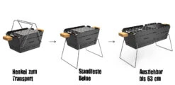 Knister Grill Original - Ausziehbarer Holzkohle Kompaktgrill -Camping Geschäft Knister Kohlegrill klein Henkel ausziehbar