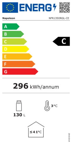 Napoleon Outdoor - Kühlschrank, 135 Liter, Rechtsdrehende Tür Mit Doppelverglasung Und LED Beleuchtung - Wasserdicht Nach IP24 -Camping Geschäft Napoleon Kuehlschrank Energieeffizienz