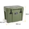 Petromax Kühlbox 25 Liter Oliv - Inkl. Sitzkissen, Haft-Unterlage Und Einsatzkorb -Camping Geschäft Petromax Kuehlbox kx25 oliv Abmessungen aussen