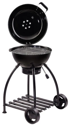 Rösle Holzkohlegrill Kugelgrill No.1 F50 Sport - FC Bayern Edition - Inkl. FC Bayern Abdeckhaube -Camping Geschäft Roesle Holzkohlegrill Sport F50 FC Bayern Deckel offen