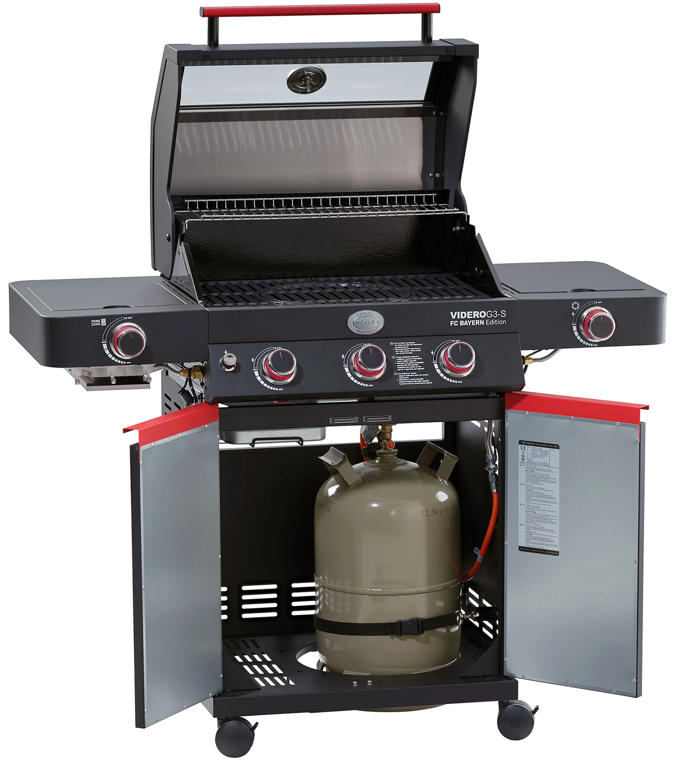 Rösle Videro G3-S VARIO+ Schwarz Gasgrill - FC Bayern Edition - Inkl. FC Bayern Abdeckhaube, Barbecue Grillzange Und Burgerpresse 6 Rösle Videro G3-S VARIO+ Schwarz Gasgrill - FC Bayern Edition - Inkl. FC Bayern Abdeckhaube, Barbecue Grillzange Und Burgerpresse – Bild 4