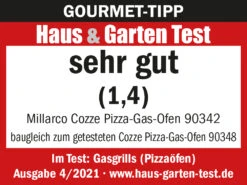 COZZE Pizzaofen Gas 34 Cm (13") Mit Thermometer - Inkl. Pizzastein -Camping Geschäft Testlogo Cozze Pizzaofen Gas 90342